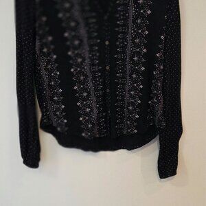 Lucky Brand Boho Printed Button Up Blouse Women’s Size M | Black with Cream
